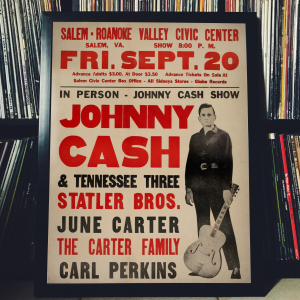  - FRAMED CONCERT POSTER - Johnny Cash - September 20, 1968 - Valley Civic Center - Salem, Va - USA